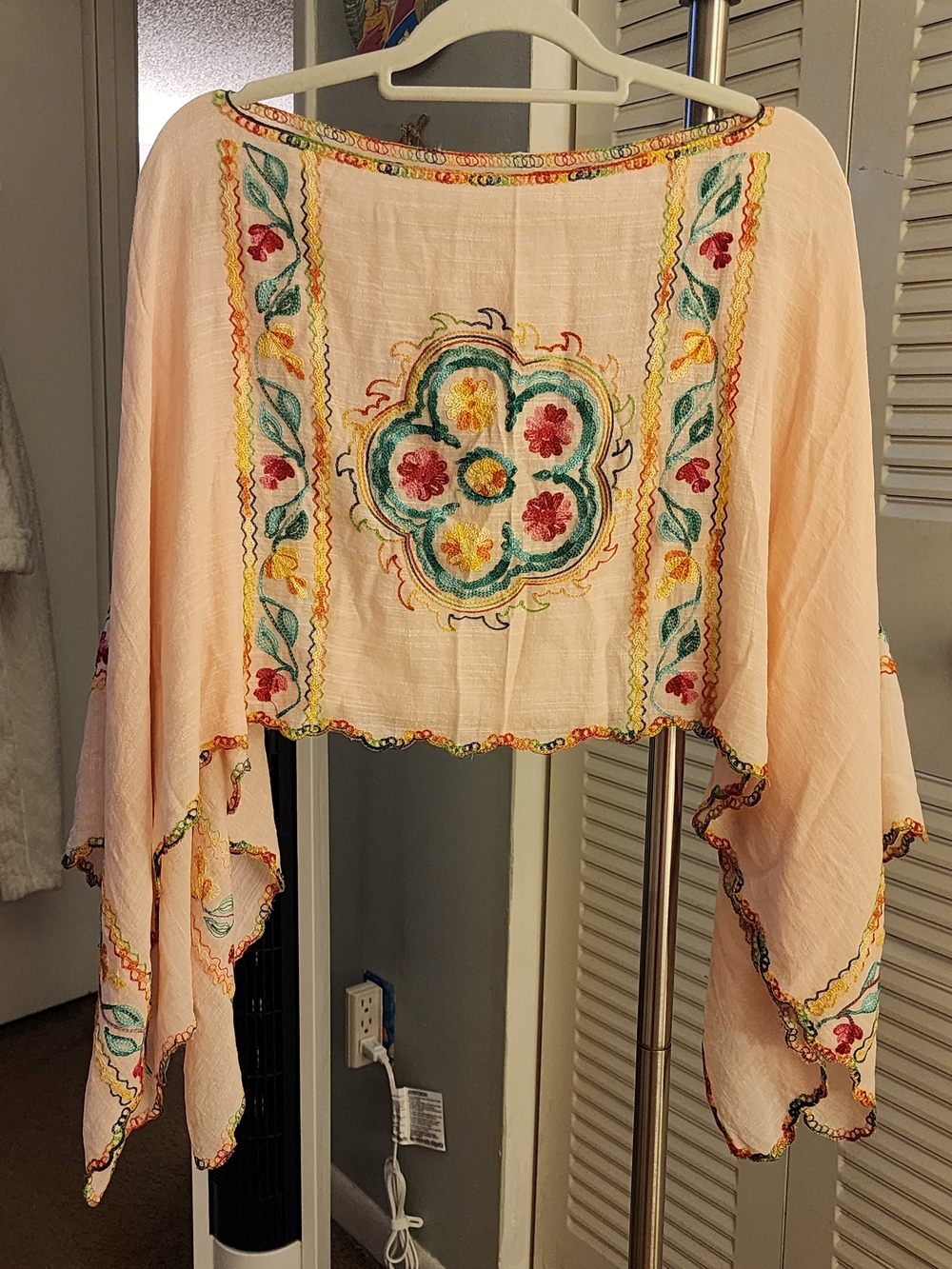 NWOT, Women’s Embroidered Peach Boho Top - Lightweight Floral Detail